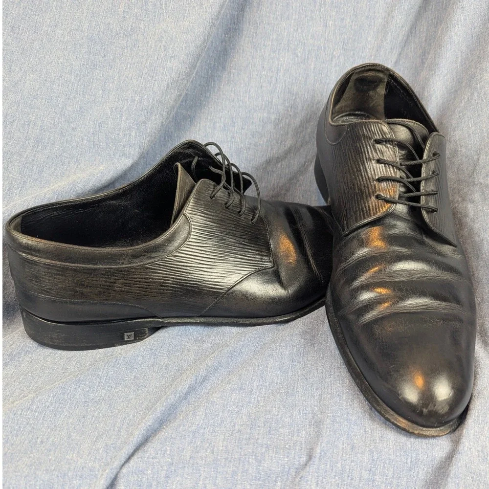 Louis Vuitton Mens Black Leather Epi Derby Shoes Made in Italy Size 9.5
